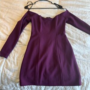 Marciano Off-Shoulder Long Sleeve Dress in Deep Purple